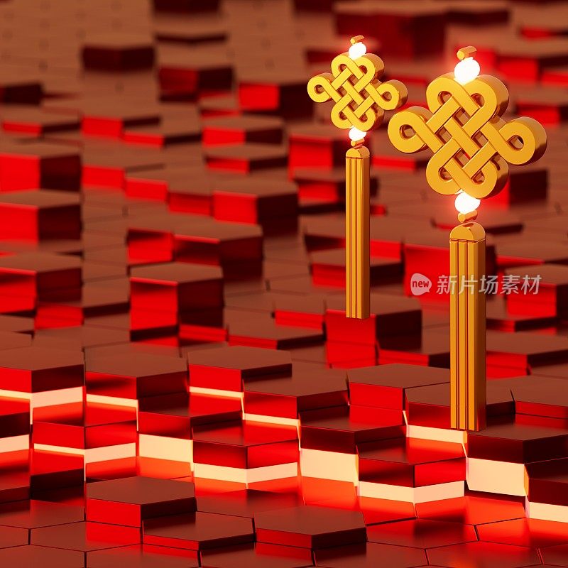 中国新年背景。3 d演示。3 d渲染。红色设计